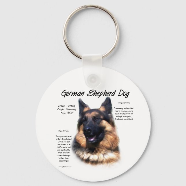 German Shepherd Dog (longhair) History Design Key Ring (Front)