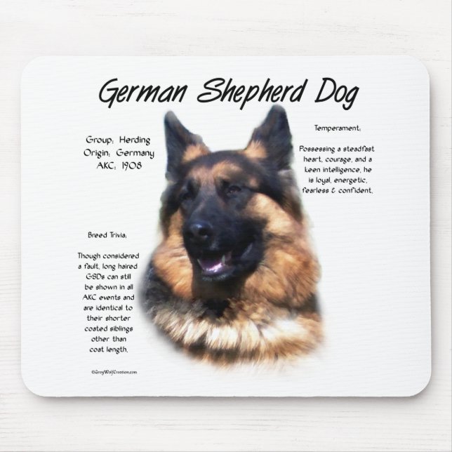 German Shepherd Dog (longhair) History Design Mouse Pad (Front)