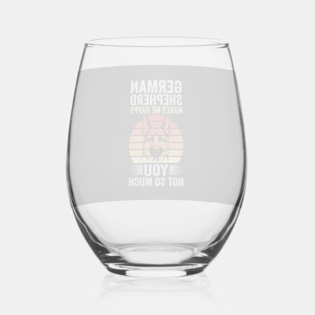 German Shepherd Dog Lover Funny Retro Stemless Wine Glass (Front)