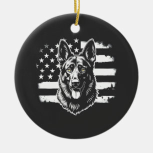 German Shepherd Dog Lover USA American Flag 4th Ceramic Tree Decoration