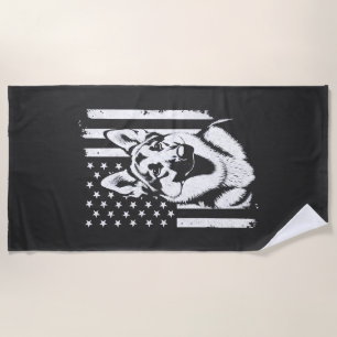 German Shepherd Dog Lover USA American Flag Beach Towel
