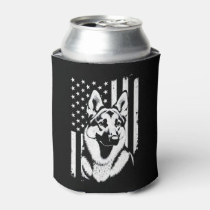 German Shepherd Dog Lover USA American Flag Can Cooler