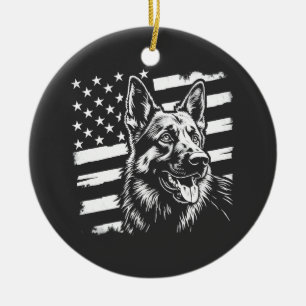 German Shepherd Dog Lover USA American Flag Ceramic Tree Decoration