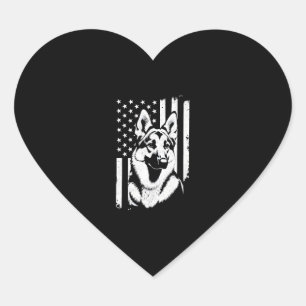 German Shepherd Dog Lover USA American Flag Heart Sticker