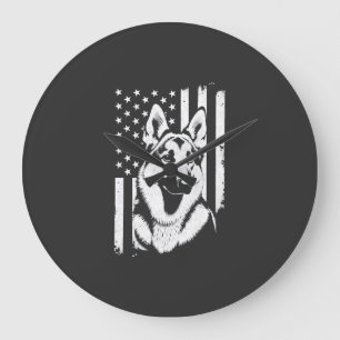 German Shepherd Dog Lover USA American Flag   Large Clock