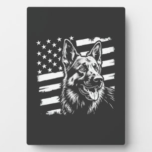 German Shepherd Dog Lover USA American Flag Plaque