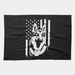 German Shepherd Dog Lover USA American Flag Tea Towel