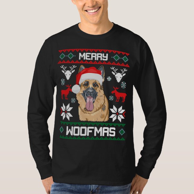 German Shepherd Dog Merry Woofmas Christmas Gift T-Shirt (Front)