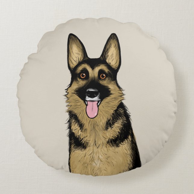 German Shepherd Dog | Original Animal Art Round Cushion (Front)