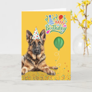 German Shepherd Dog Party Hat Yellow Birthday Card