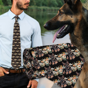 German Shepherd Dog Pattern Black Neck Tie