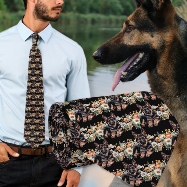 German Shepherd Dog Pattern Black Neck Tie (Creator Uploaded)