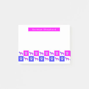 German Shepherd Dog & Paw Hot Pink&Blue Silhouette Post-it Notes