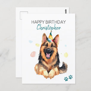 German Shepherd Dog Personalised Happy Birthday Postcard