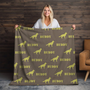 German Shepherd Dog, Photo and Custom Name Repeat  Fleece Blanket