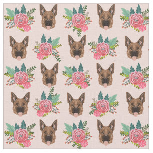 German Shepherd dog pink florals Fabric