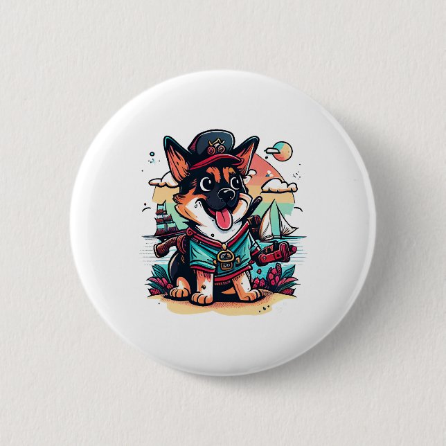 German Shepherd Dog Pirate 6 Cm Round Badge (Front)