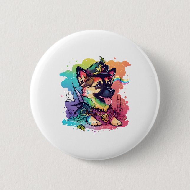 German Shepherd Dog Pirate   6 Cm Round Badge (Front)
