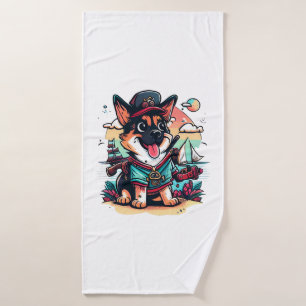 German Shepherd Dog Pirate Bath Towel