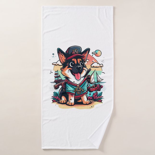 German Shepherd Dog Pirate Bath Towel (Bath Towel)