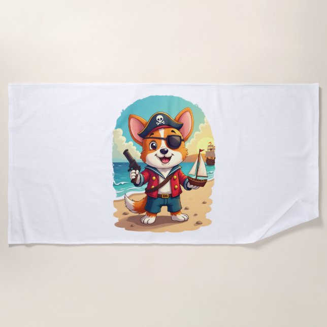 German Shepherd Dog Pirate Beach Towel (Front)
