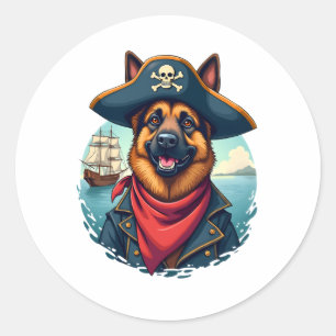 German Shepherd Dog Pirate  Classic Round Sticker