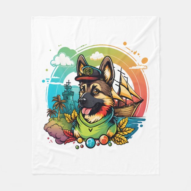 German Shepherd Dog Pirate  Fleece Blanket (Front)