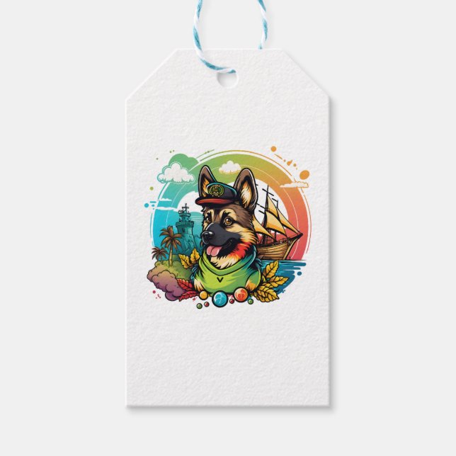 German Shepherd Dog Pirate  Gift Tags (Front)