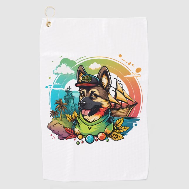 German Shepherd Dog Pirate  Golf Towel (Front)