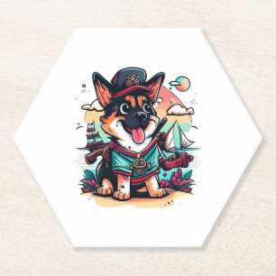 German Shepherd Dog Pirate Paper Coaster