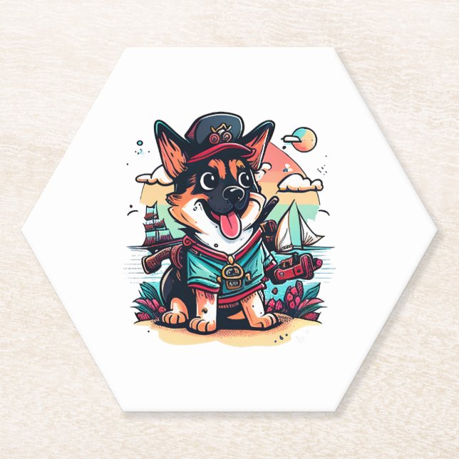 German Shepherd Dog Pirate Paper Coaster (Front)