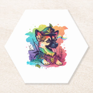 German Shepherd Dog Pirate Paper Coaster