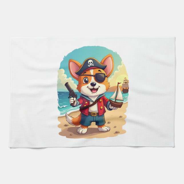 German Shepherd Dog Pirate Tea Towel (Horizontal)