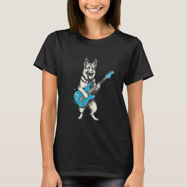 German Shepherd Dog Playing Guitar Shirt - Funny G (Front)