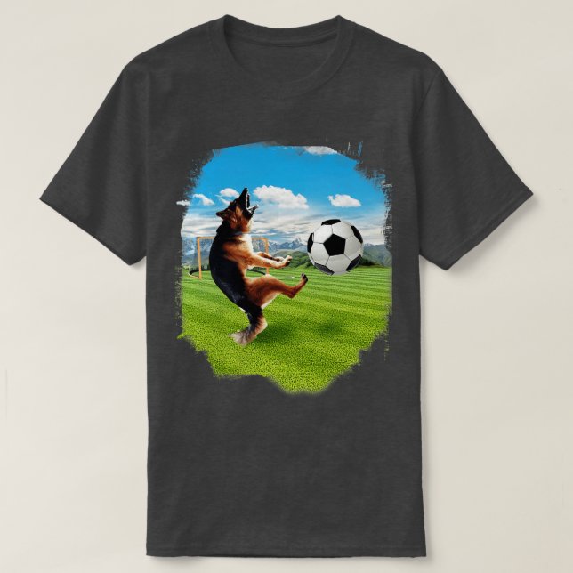 German Shepherd Dog Playing Soccer T-Shirt (Design Front)