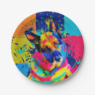 German Shepherd Dog - Pop Art colour splash Paper Plate