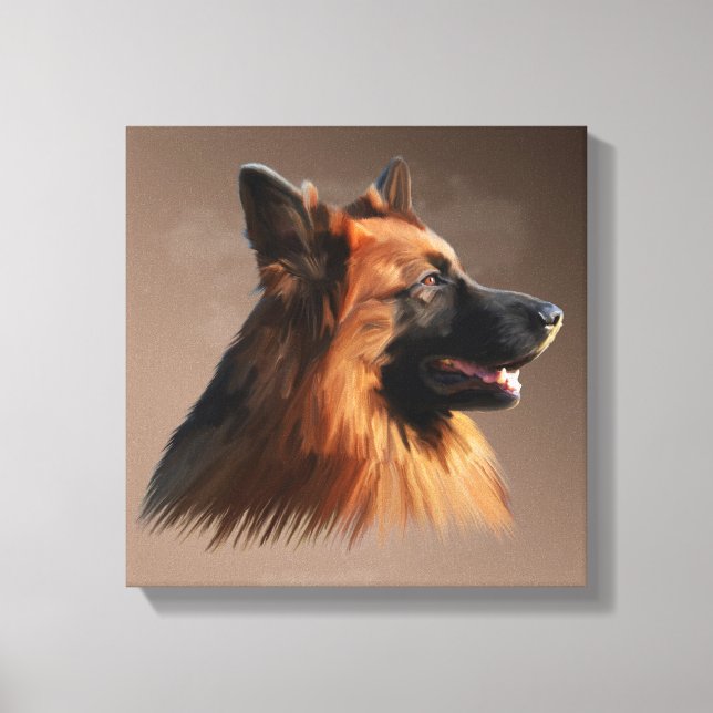 German Shepherd Dog Portrait Art Painting Canvas Print (Front)