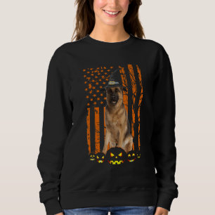 German Shepherd Dog Pumpkin American Flag Witch Ha Sweatshirt