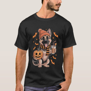German Shepherd Dog Pumpkin Drinks Beanie Fall Hal T-Shirt