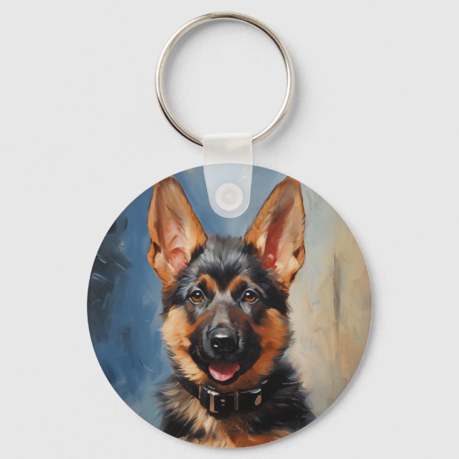 German Shepherd dog puppy Key Ring (Front)