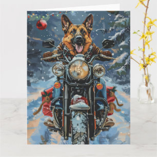 German Shepherd Dog Riding Motorcycle Christmas Card