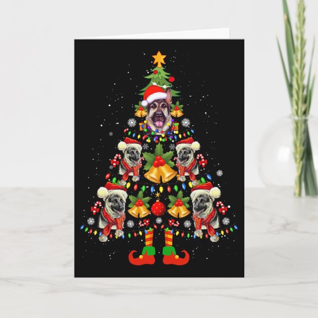 German Shepherd Dog Santa Hat Christmas Tree Xmas  Card (Front)