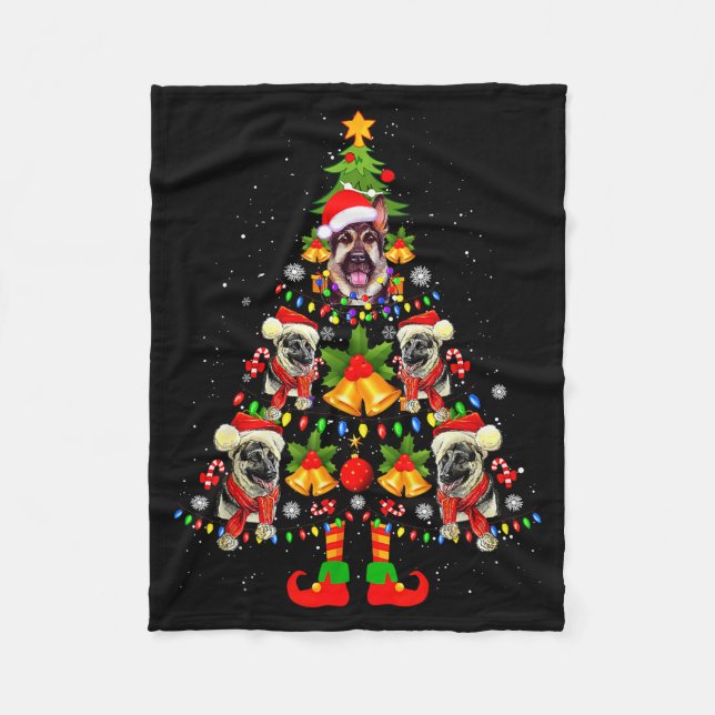 German Shepherd Dog Santa Hat Christmas Tree Xmas  Fleece Blanket (Front)