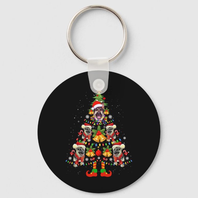 German Shepherd Dog Santa Hat Christmas Tree Xmas  Key Ring (Front)