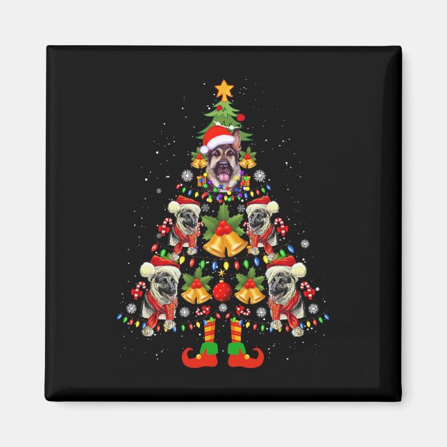 German Shepherd Dog Santa Hat Christmas Tree Xmas  Magnet (Front)