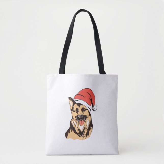 German Shepherd Dog Santa Hat - Funny Christmas  Tote Bag (Front)