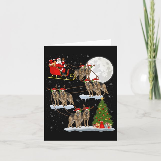German Shepherd Dog Santa Sleigh Flying Funny Chri Card (Front)