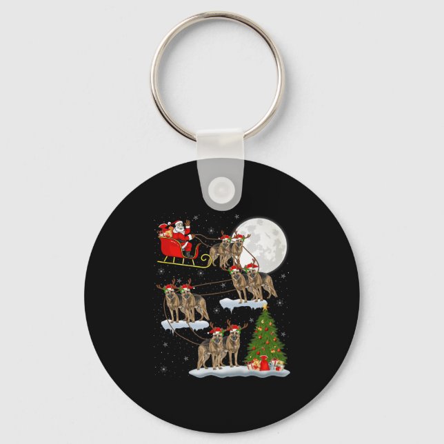 German Shepherd Dog Santa Sleigh Flying Funny Chri Key Ring (Front)