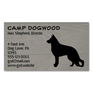 German Shepherd Dog Silhouette Faux Wood Style Magnetic Business Card