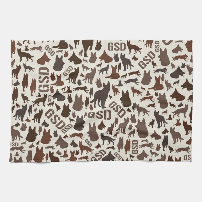 German Shepherd Dog Silhouette Pattern Tea Towel (Horizontal)